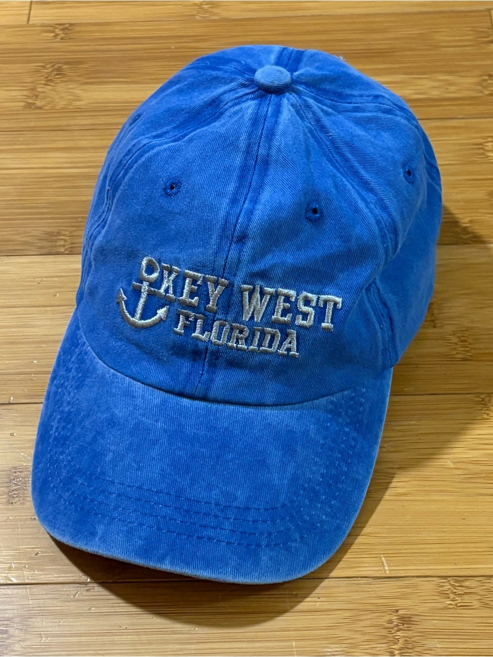 Key West Florida Hat Blue Distressed Cotton Anchor Embroidered Strapback Cap
